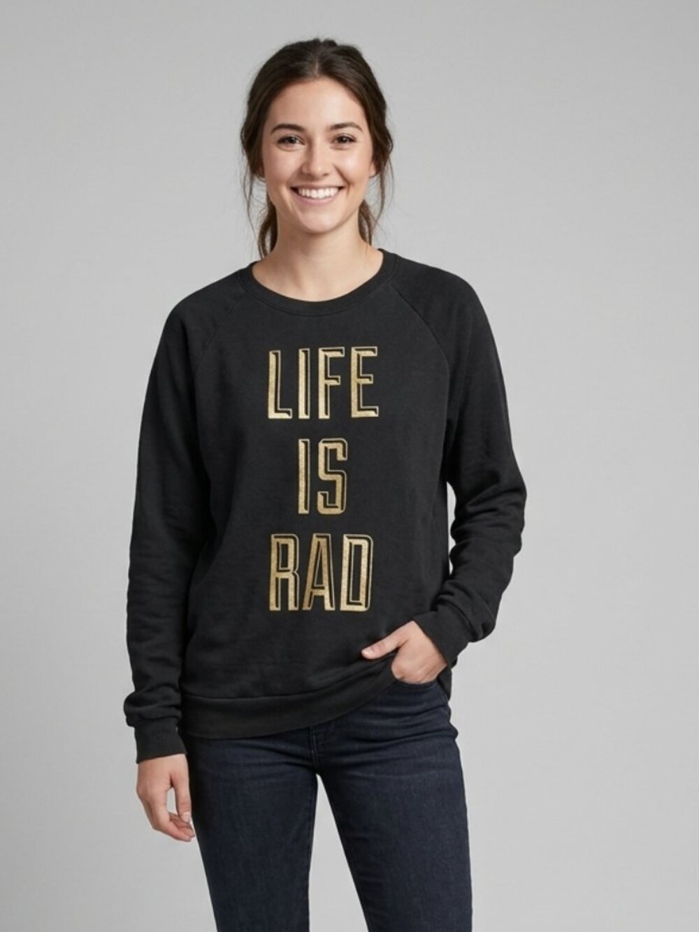 LCMTV “Life is Rad” Black and Gold Crew Neck Sweatshirt